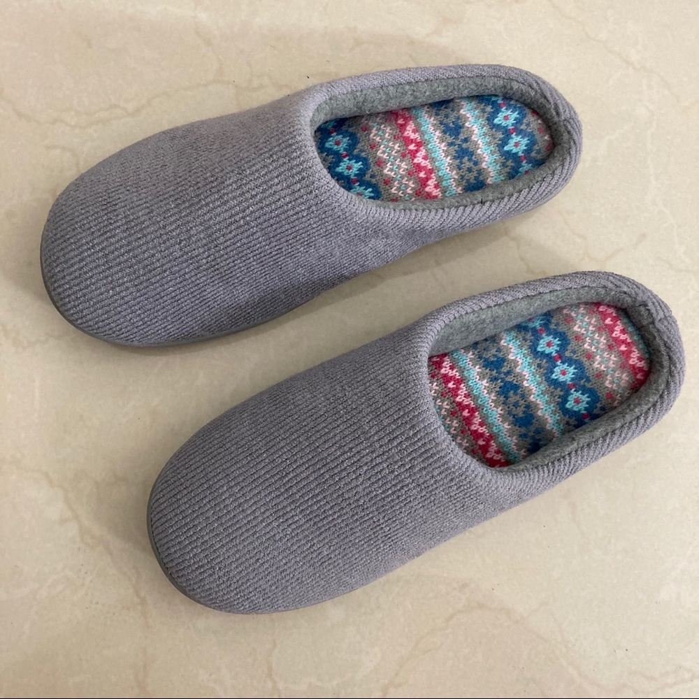 Periwinkle-Gray Cable Knit Winter Slippers size L